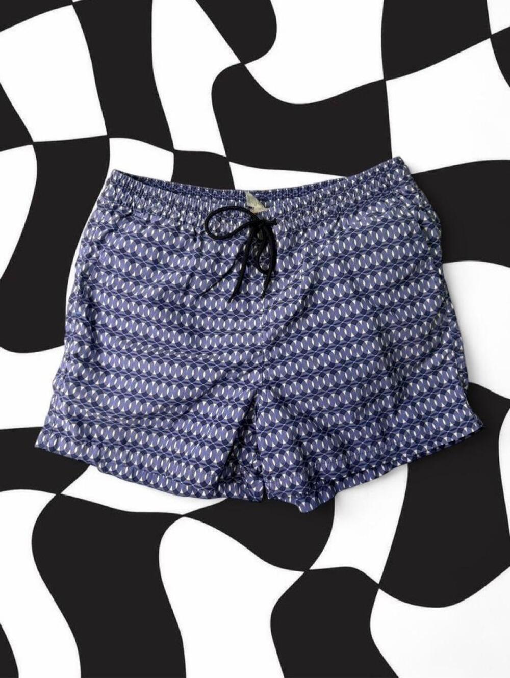 Paul Smith blue & white geometric patterned swim shorts